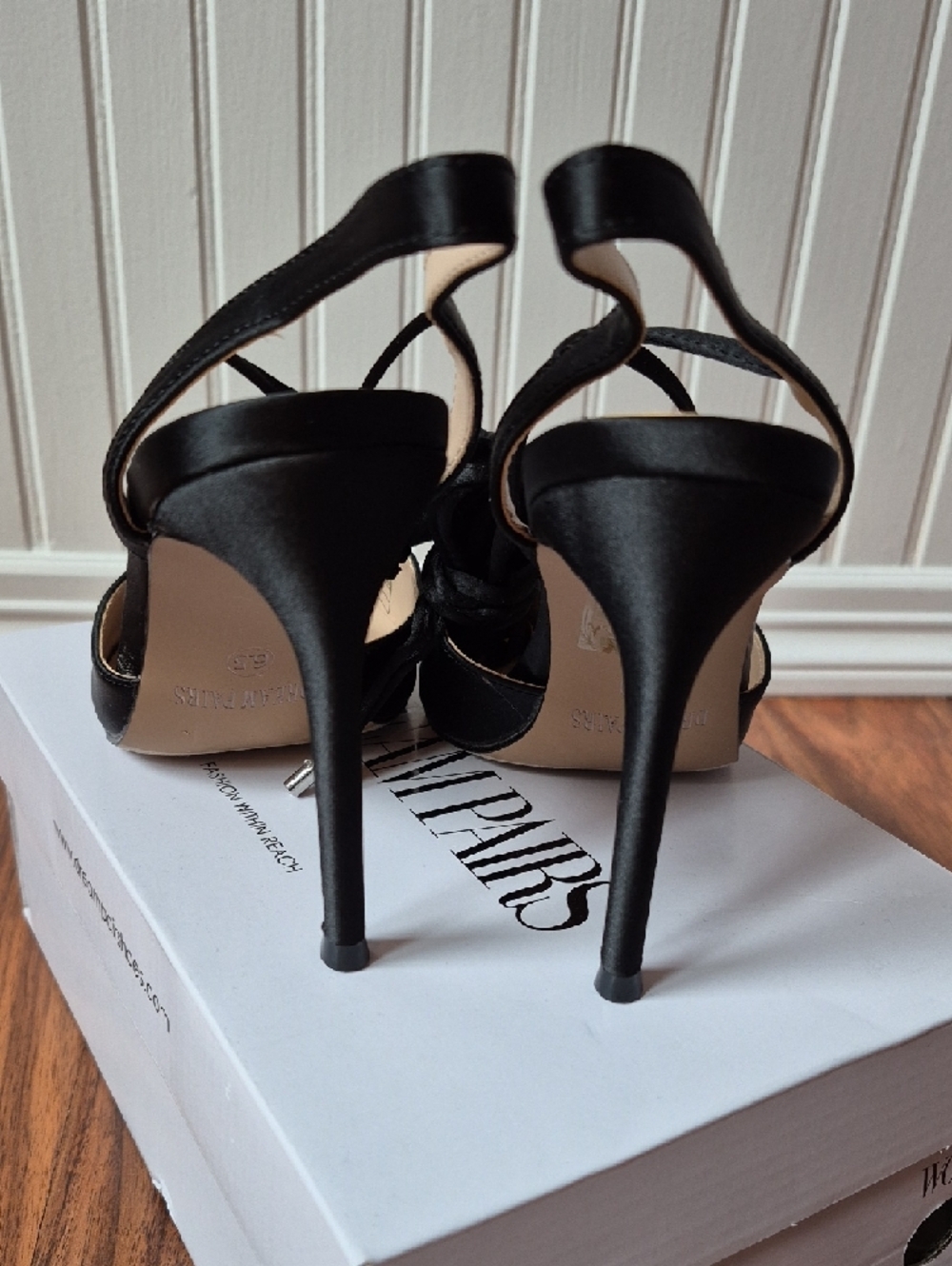 Dream Pairs Black Satin Pointed Toe Lace-Up Slingback Pumps - Picture 3 of 10